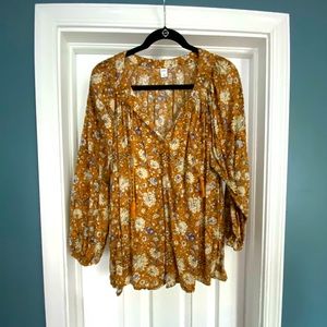 Old Navy size L blouse. Mustard color with flower pattern